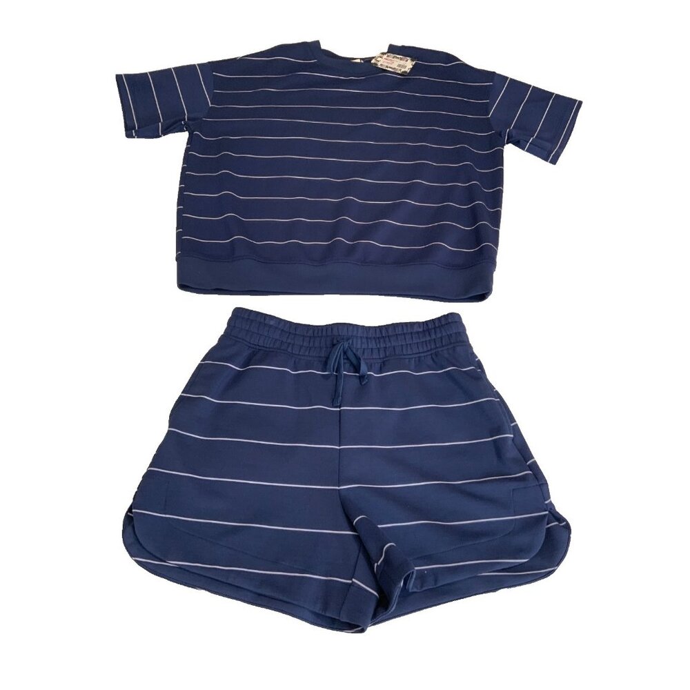 RAE MODE POLY CASUAL SHORTS SET COLOR NAVY STRIPE  SZ L